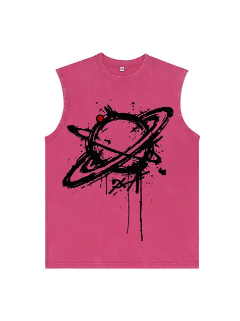 230g Cotton Saturn Printed Sleeveless Wash Old T-shirt Emma Bridess