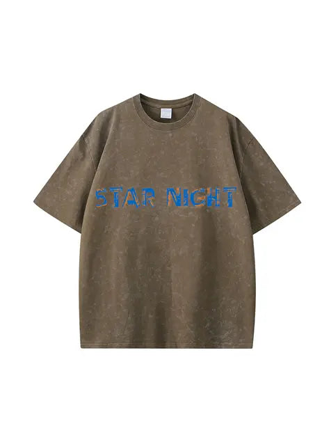 270g Cotton Statue of Liberty Starry Night Wash Old T-shirt Emma Bridess