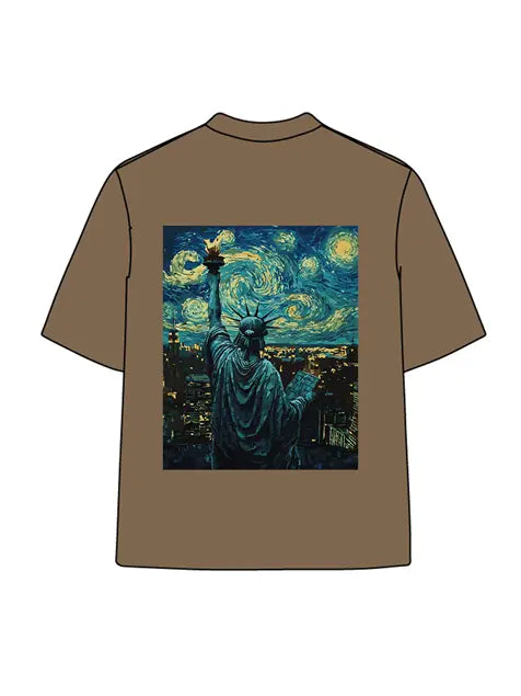 270g Cotton Statue of Liberty Starry Night Wash Old T-shirt Emma Bridess