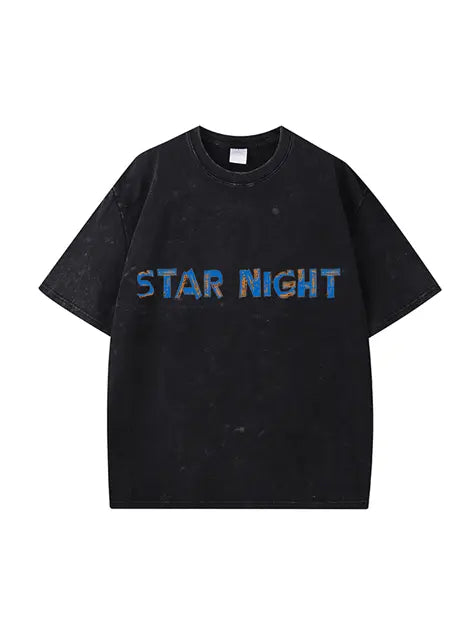 270g Cotton Statue of Liberty Starry Night Wash Old T-shirt Emma Bridess