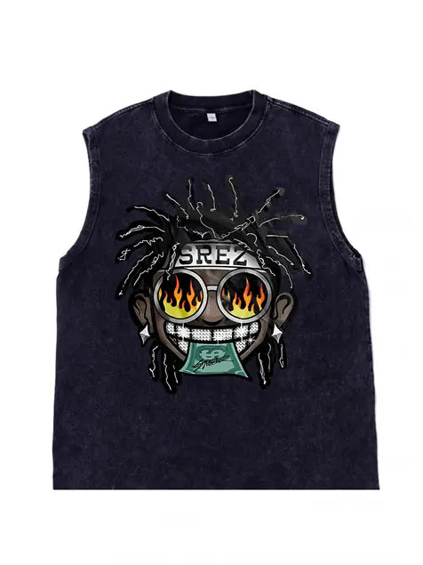 230g Cotton Hip-hop Dollar Wash Old Sleeveless T-shirt Emma Bridess