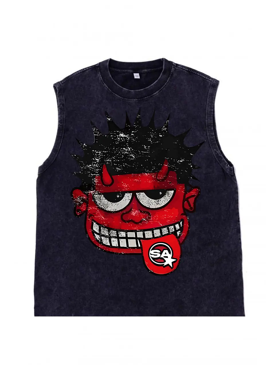 230g Cotton Cartoon Devil Wash Old Sleeveless T-shirt Emma Bridess