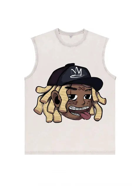 230g Cartoon Hip-hop Wash Old Sleeveless T-shirt Emma Bridess