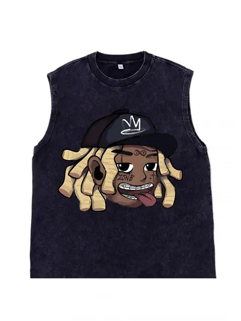 230g Cartoon Hip-hop Wash Old Sleeveless T-shirt Emma Bridess