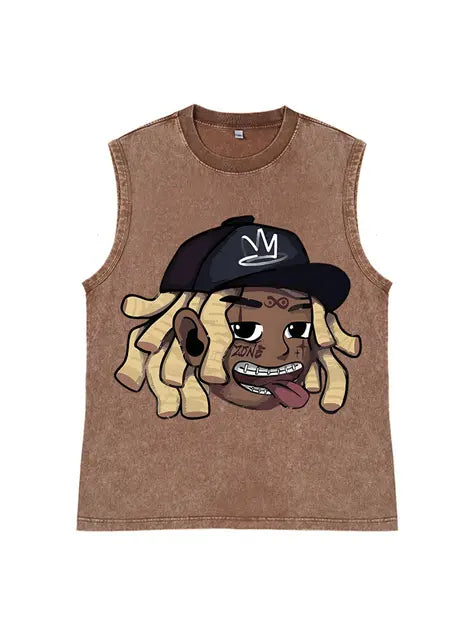 230g Cartoon Hip-hop Wash Old Sleeveless T-shirt Emma Bridess