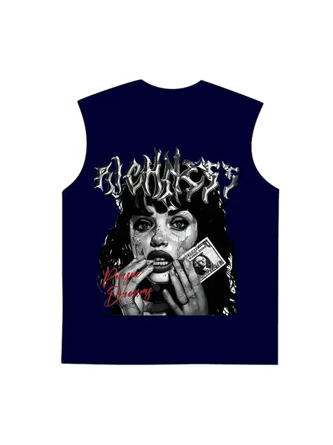 230g Cotton Dark Vintage Dollar Beauty Wash Old Sleeveless T-shirt Emma Bridess