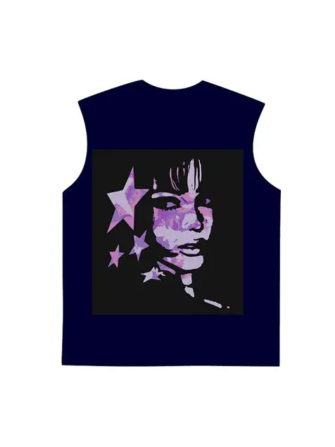 230g Cotton Back Pink Animation Girl Printed Wash Old Sleeveless T-shirt Emma Bridess