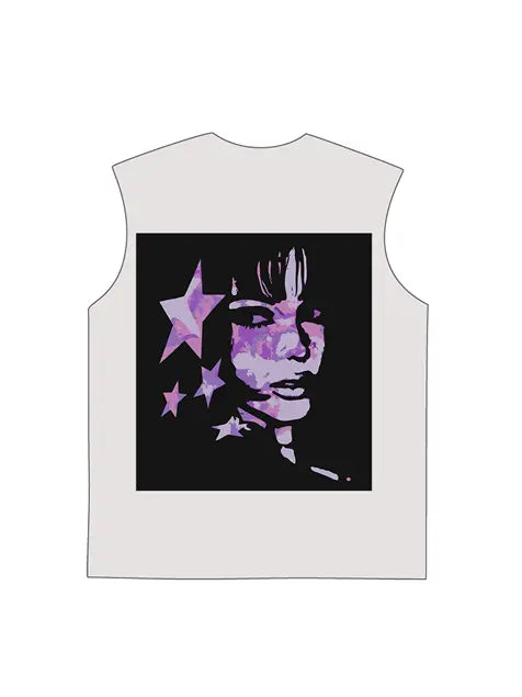 230g Cotton Back Pink Animation Girl Printed Wash Old Sleeveless T-shirt Emma Bridess