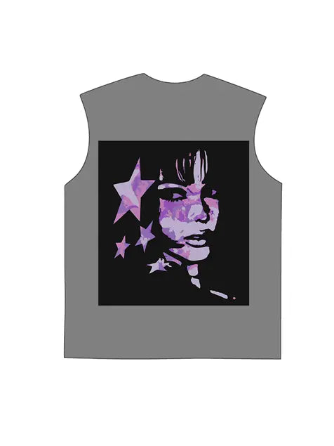 230g Cotton Back Pink Animation Girl Printed Wash Old Sleeveless T-shirt Emma Bridess