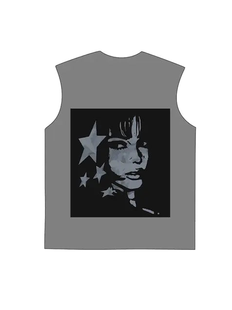 230g Cotton Back Animation Girl Stars Wash Old Sleeveless T-shirt Emma Bridess
