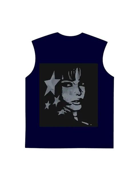 230g Cotton Back Animation Girl Stars Wash Old Sleeveless T-shirt Emma Bridess