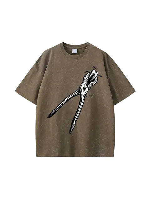 270g Bone Santa Printed Wash Old Cotton T-shirt Emma Bridess
