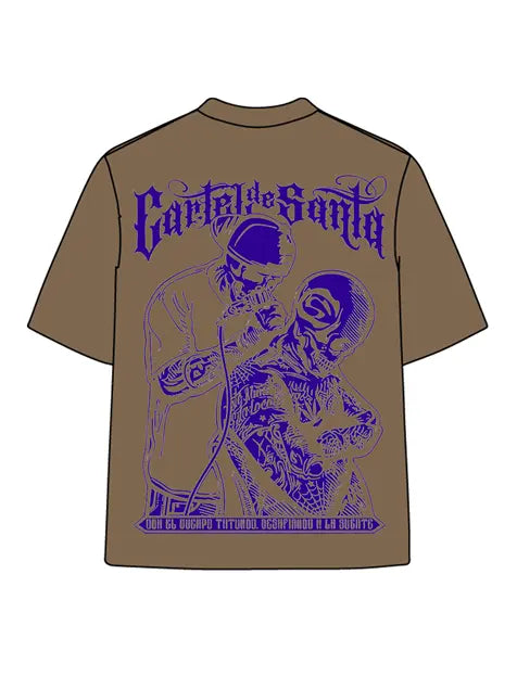 270g Bone Purple Back Santa Printed Cotton Printed Wash Old T-shirt Emma Bridess