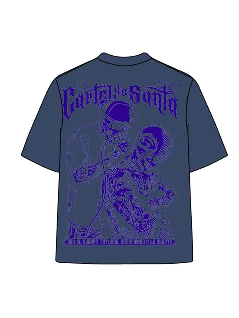 270g Bone Purple Back Santa Printed Cotton Printed Wash Old T-shirt Emma Bridess