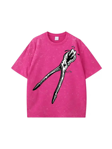 270g Bone Purple Back Santa Printed Cotton Printed Wash Old T-shirt Emma Bridess