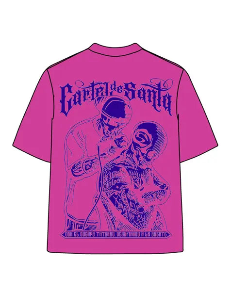 270g Bone Purple Back Santa Printed Cotton Printed Wash Old T-shirt Emma Bridess