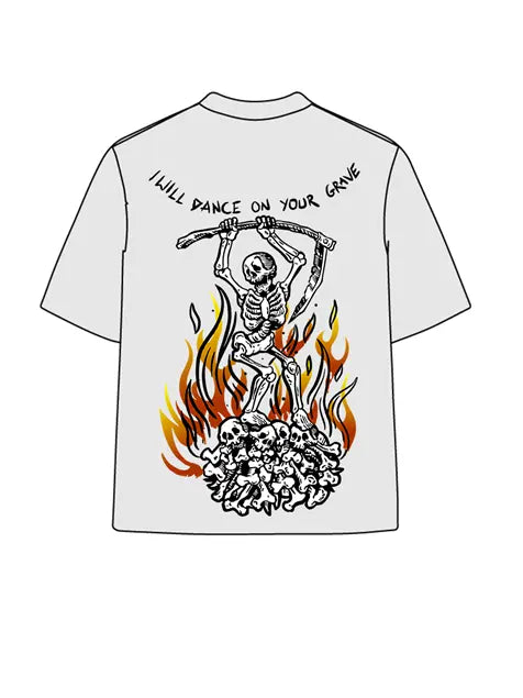 270g Dance on Your Grave Skull Printed Wash Old T-shirt Emma Bridess