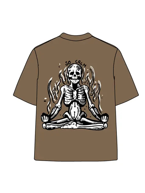 270g Skull Meditation Calm Down Printed Wash Old T-shirt Emma Bridess