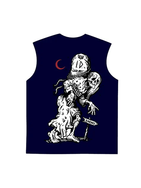 230g Vintage Skull Printed Wash Old Sleeveless T-shirt Emma Bridess