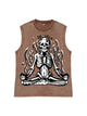 230g Skull Meditation Calm Down Printed Wash Old Sleeveless T-shirt Emma Bridess