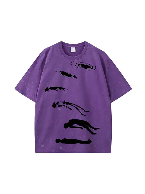 270g Gradient Color Human Printed Wash Old Cotton T-shirt Emma Bridess