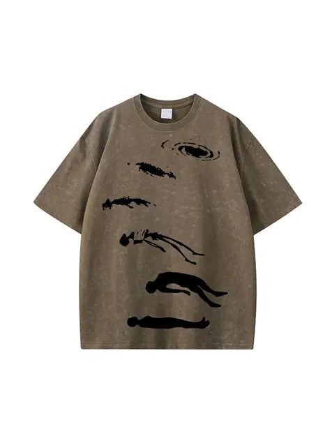 270g Gradient Color Human Printed Wash Old Cotton T-shirt Emma Bridess