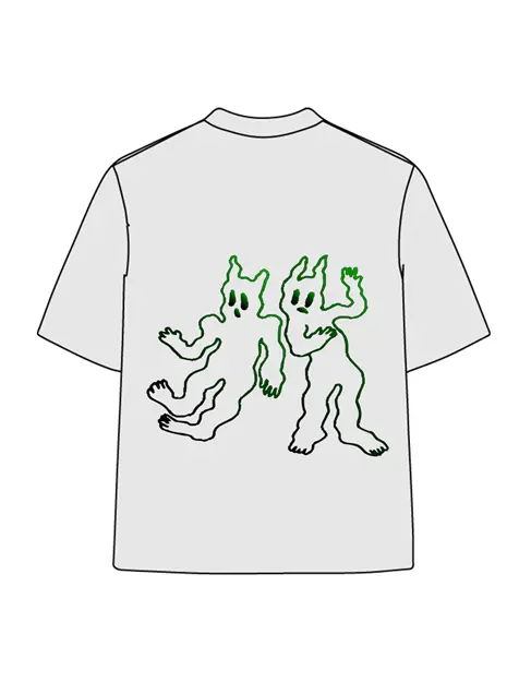 270g Green Line Cartoon Printed Wash Old Cotton T-shirt Emma Bridess