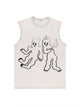 230g Abstract Line Cartoon Printed Wash Old Sleeveless T-shirt Emma Bridess