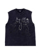 230g Abstract Line Cartoon Printed Wash Old Sleeveless T-shirt Emma Bridess