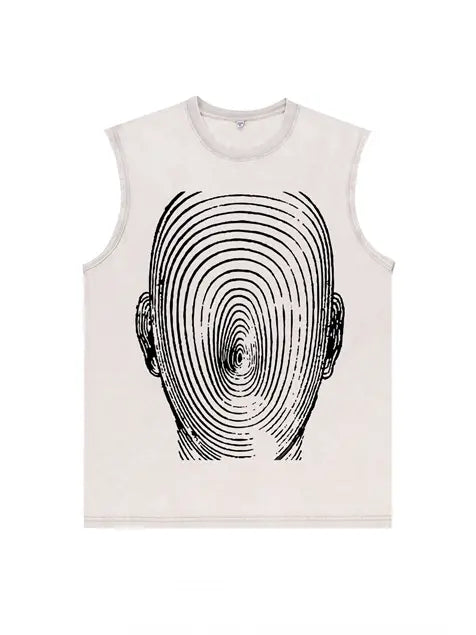 230g Electric Wave Kitty Printed Wash Old Sleeveless T-shirt Emma Bridess