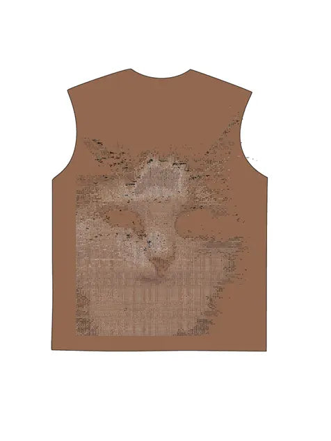 230g Electric Wave Kitty Printed Wash Old Sleeveless T-shirt Emma Bridess