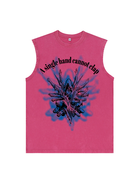 230g The Holy Spirit's Hand Blue Printed Wash Old Cotton Sleeveless T-shirt Emma Bridess