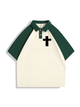 240g Polo Collar Cross Printed Color Matching Cotton T-shirt