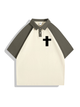240g Polo Collar Cross Printed Color Matching Cotton T-shirt