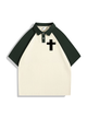 240g Polo Collar Cross Printed Color Matching Cotton T-shirt