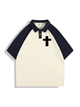 240g Polo Collar Cross Printed Color Matching Cotton T-shirt