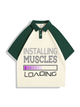 240g Muscles Loading Letter Printed Polo Collar Color Matching Cotton T-shirt