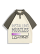 240g Muscles Loading Letter Printed Polo Collar Color Matching Cotton T-shirt