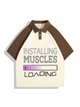 240g Muscles Loading Letter Printed Polo Collar Color Matching Cotton T-shirt
