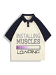 240g Muscles Loading Letter Printed Polo Collar Color Matching Cotton T-shirt