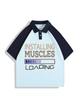 240g Muscles Loading Letter Printed Polo Collar Color Matching Cotton T-shirt