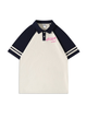 200g Heaven Letter Printed Polo Collar Color Matching Cotton T-shirt
