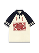 200g Poker Queen Printed Polo Collar Color Matching Cotton T-shirt