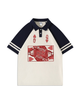 200g Poker Queen Printed Polo Collar Color Matching Cotton T-shirt