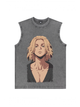 230g Mikey Printed Wash Old Cotton Sleeveless T-shirt