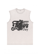 230g Letter Printed Wash Old Cotton Sleeveless T-shirt for Dad