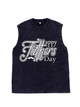 230g White Letter Printed Wash Old Cotton Sleeveless T-shirt for Dad