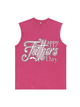 230g White Letter Printed Wash Old Cotton Sleeveless T-shirt for Dad