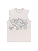 230g White Letter Printed Wash Old Cotton Sleeveless T-shirt for Dad