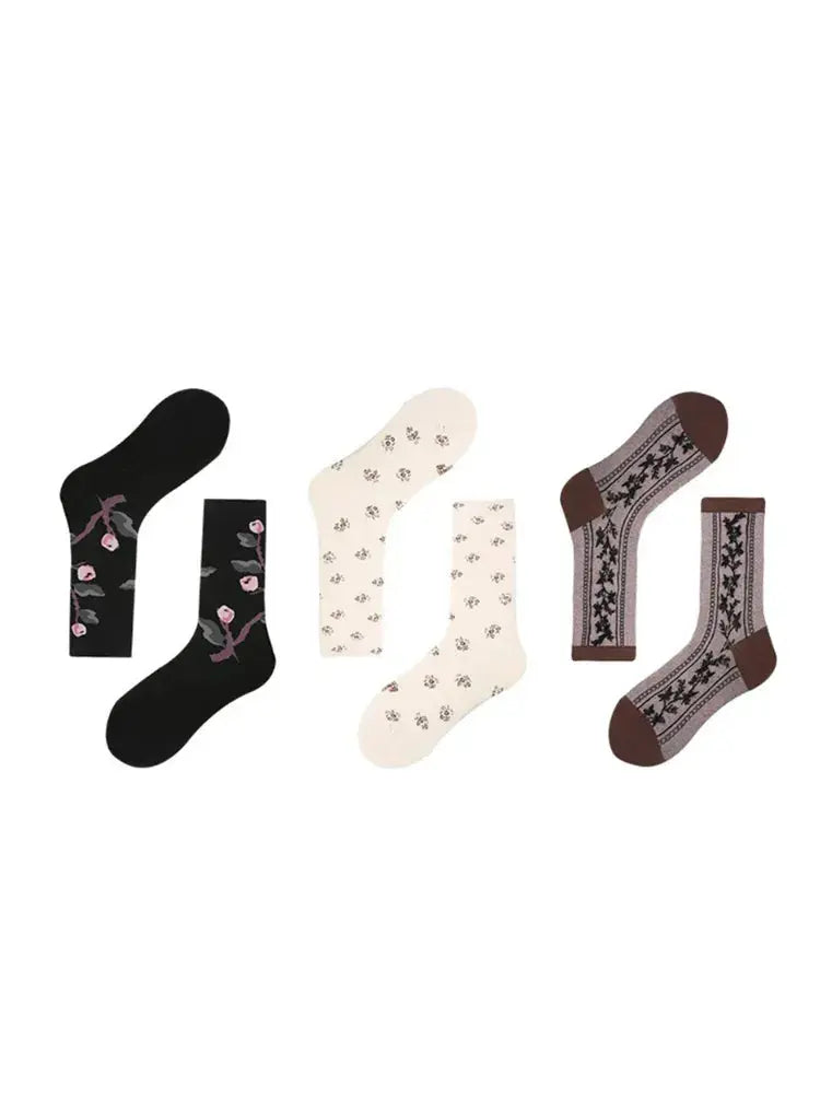 3 PCS Vintage Color Matching Socks